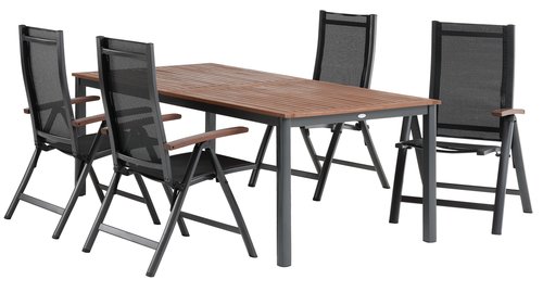 YTTRUP L210/300 tafel hardhout + 4 LIMHAMN stoelen grijs