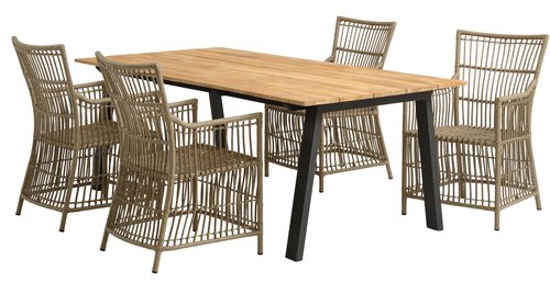 BARSMARK H210 asztal teakfa + 4 FJELLERUP szék natúr
