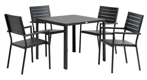 MADERUP L90 Tisch + 4 PADHOLM Stuhl schwarz