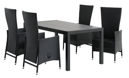 HAGEN L160 bord grå + 4 SKIVE stol svart