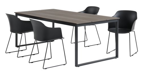 NESSKOGEN L210 bord brun + 4 SANDVED stol svart