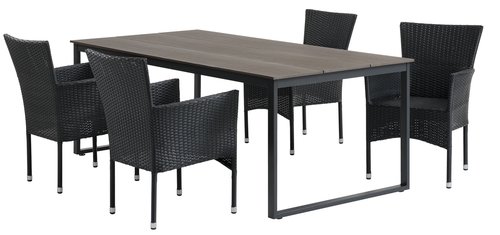 NESSKOGEN 210 masă maro + 4 AIDT scaun negru
