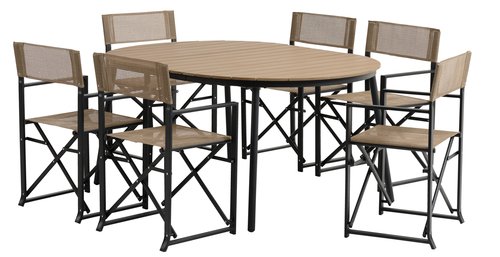TAGEHOLM L120/170 table naturel + 4 NAGELSTI chaise noir