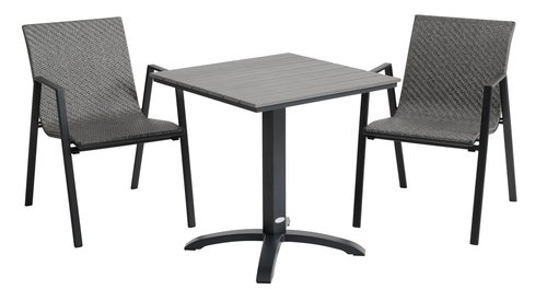 HOBRO L70 tafel grijs + 2 DOVERODDE stoelen grijs