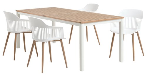 RAMTEN H206 asztal keményfa + 4 RAVNEBAKKE szék fehér