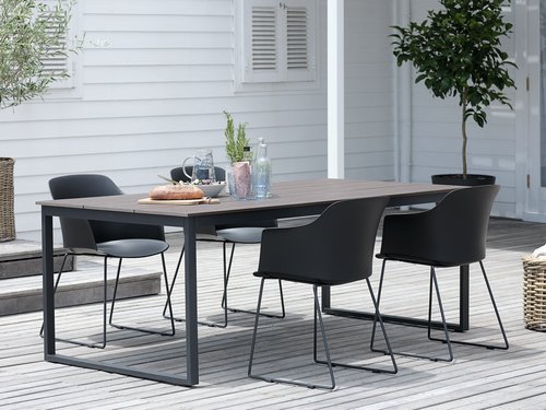 NESSKOGEN L210 tafel bruin + 4 SANDVED stoelen zwart