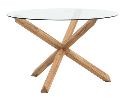 Table AGERBY Ø119 verre/chêne JYSK