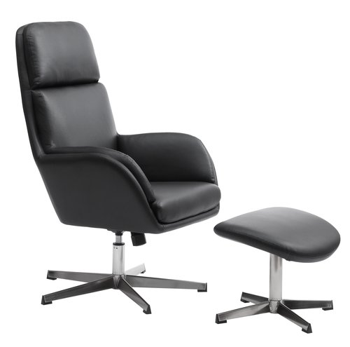 Black leather deals chair and footstool