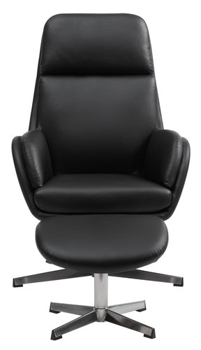 Armchair w/footstool TANKEDAL black faux leather
