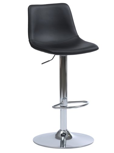 Barová stolička BROAGER čierna koženka/chróm