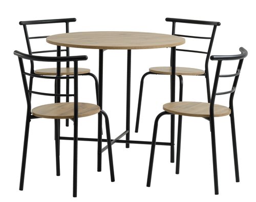 GADSTRUP Ø85 Tisch + 4 GADSTRUP Stühle schwarz/eichefarben