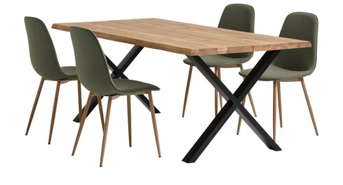 ROSKILDE D200 stôl prírodná dub + 4 BISTRUP stoličky olivová