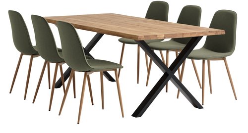 ROSKILDE H200 asztal natúr tölgy + 4 BISTRUP szék olívazöld