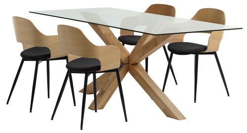 AGERBY H190 asztal tölgy + 4 HVIDOVRE szék tölgy/fekete