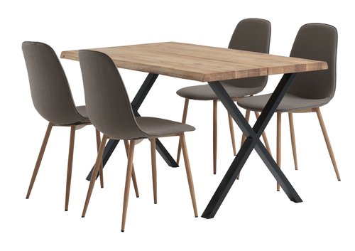 ROSKILDE H140 asztal natúr tölgy + 4 BISTRUP szék olívazöld