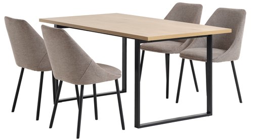 AABENRAA H160 asztal tölgy + 4 VELLEV szék szürke/fekete