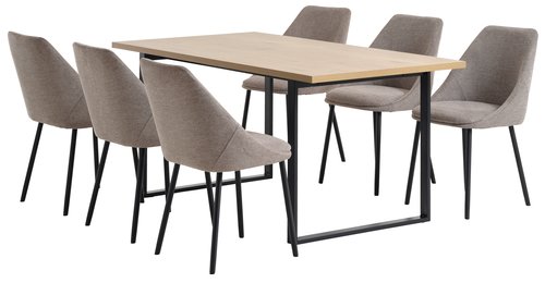 AABENRAA H160 asztal tölgy + 4 VELLEV szék szürke/fekete