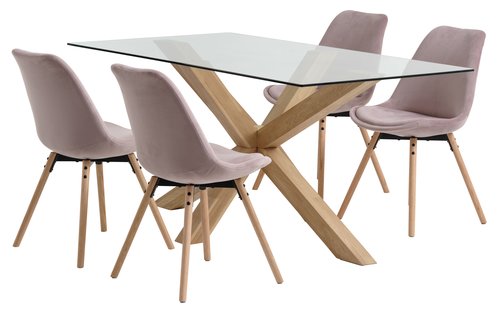 AGERBY D160 stol hrast + 4 KASTRUP stolice ružičasta baršun