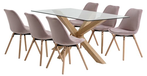 AGERBY D160 stol hrast + 4 KASTRUP stolice roza baršun