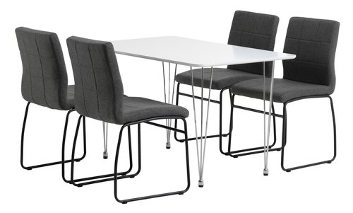 BANNERUP L120 tafel wit + 4 HAMMEL stoelen grijs