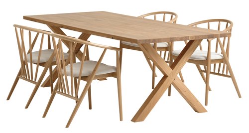 GRIBSKOV H230 asztal tölgy + 4 ARNBORG szék tölgy/krémszínű
