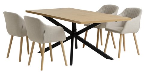 NORTOFT L200 table oak + 4 ADSLEV chairs beige fabric