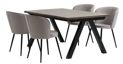 SANDBY L160 Tisch dunkle Eiche + 4 RISSKOV Stühle hellgrau