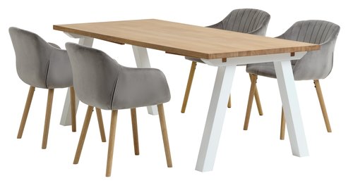 SKAGEN H200 asztal fehér/tölgy+ 4 ADSLEV szék szürke