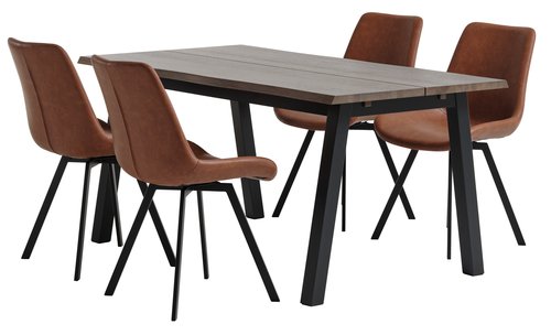 SKOVLUNDE L160 table dark oak + 4 HYGUM chairs cognac