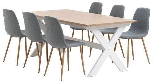 VISLINGE H190 asztal natúr + 4 JONSTRUP szék világoskék