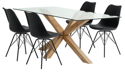 AGERBY L190 tafel eiken + 4 KLARUP stoelen zwart