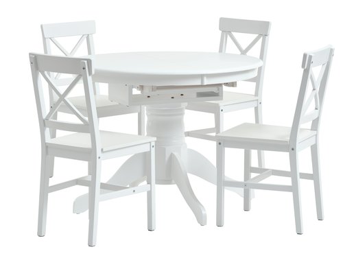 ASKEBY Ø100 tafel wit met blad + 4 EJBY stoelen wit