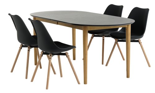 EGENS L190/270 table noir + 4 KASTRUP chaises noir
