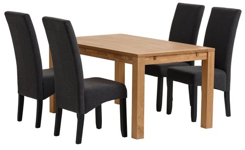 HAGE L150 Tisch Eiche + 4 BAKKELY Stühle grau/schwarz