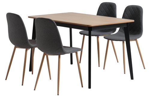 JEGIND H130 asztal tölgy/fekete + 4 JONSTRUP szék s.szürke