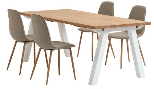 SKAGEN L200 table white/oak + 4 BISTRUP chairs sand