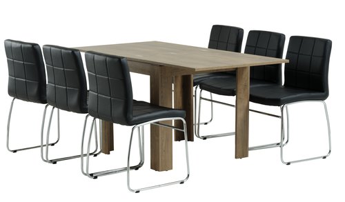 VEDDE L80/160 tafel wild eiken + 4 HAMMEL stoelen zwart