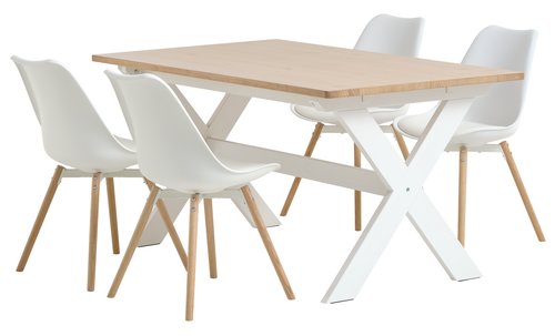 VISLINGE H150 asztal natúr + 4 KASTRUP szék fehér
