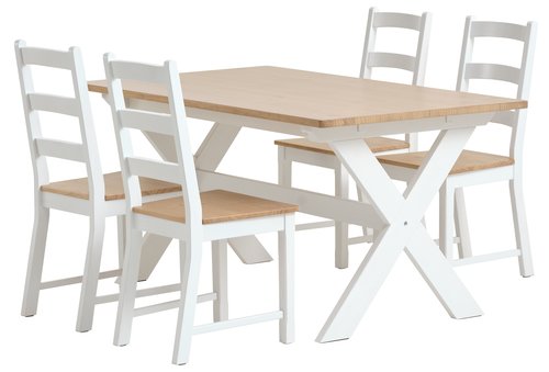 VISLINGE H150 asztal natúr + 4 VISLINGE szék fehér/natúr