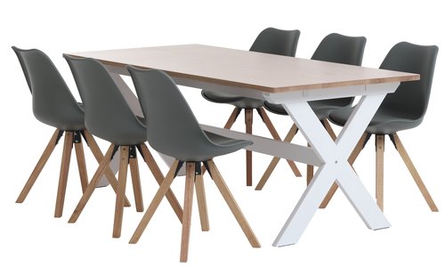 VISLINGE L190 Tisch natur + 4 BLOKHUS Stühle grau