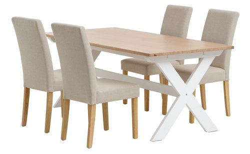 VISLINGE L190 table naturel + 4 TUREBY chaises beige