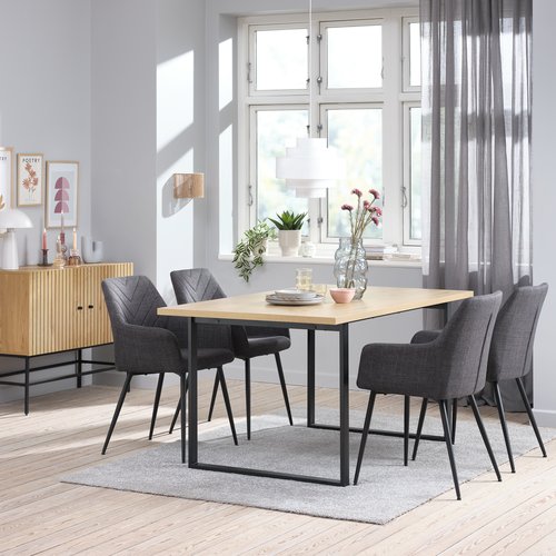 AABENRAA L160 Tisch eiche + 4 PURHUS Stühle grau