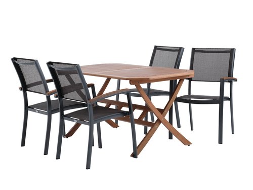 FEDDET L150 table hardwood + 4 MADERNE chair grey