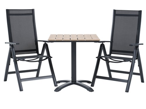 HOBRO Μ70 τραπέζι φυσικό + 2 LOMMA καρέκλες μαύρο