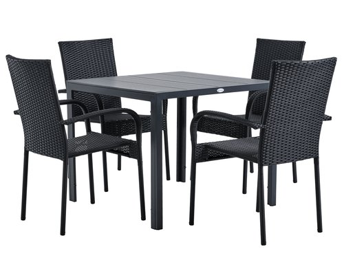 MADERUP D90 stůl + 4 GUDHJEM židle černá