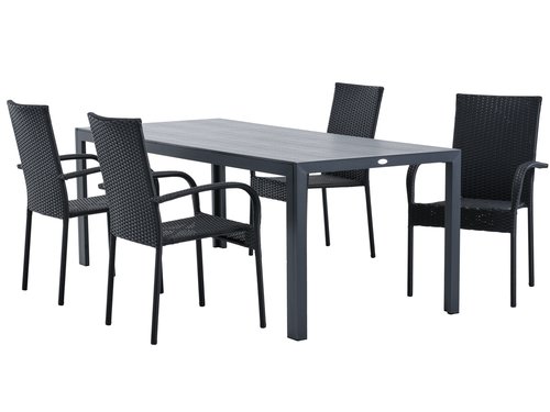 MADERUP L205 bord svart + 4 GUDHJEM stol svart