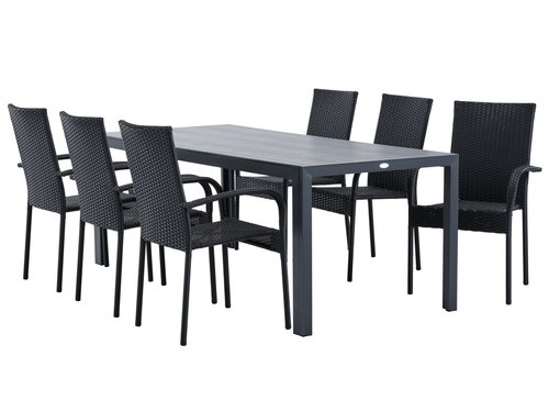 MADERUP L205 bord svart + 4 GUDHJEM stol svart