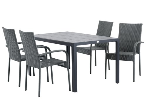 PINDSTRUP L150 bord grå + 4 GUDHJEM stol grå