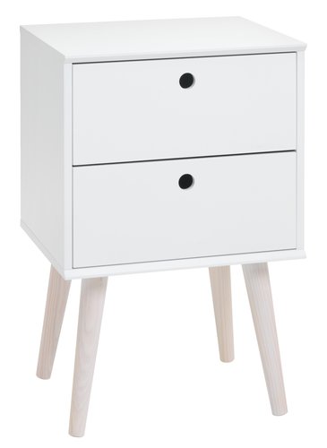 Table de nuit OPLEV 2 tiroirs blanc/pin | JYSK