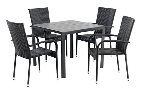 MADERUP L90 bord svart + 4 GUDHJEM stol svart